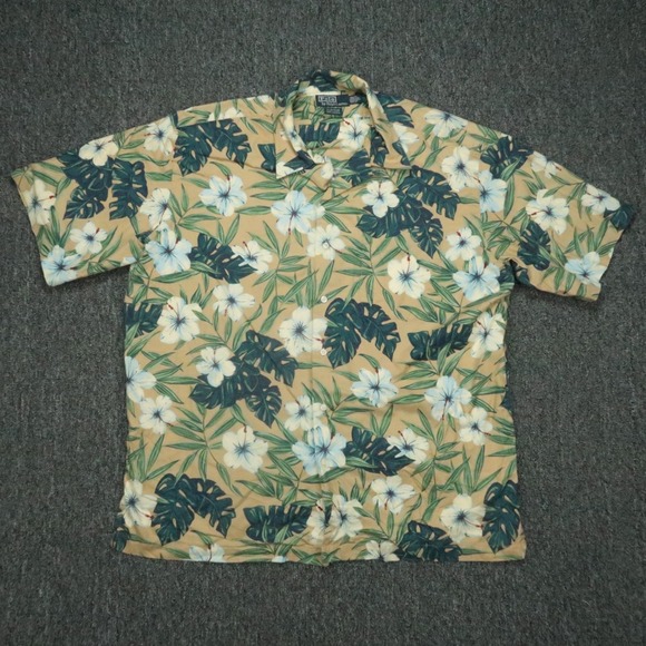 VINTAGE Polo Ralph Lauren Shirt Mens Large Brown Green Floral Clayton Camp‎ Y2K